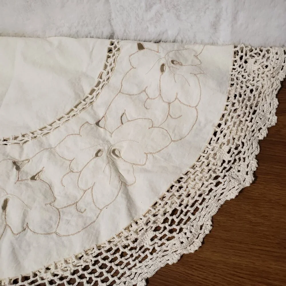 Vintage Battenburg Lace Ivory Cream Round‎ Tablecloth Approx 31